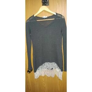 Anthropology Cloud Chaser Sweater Womens Size XS Grey Lace Semi Transparent...
